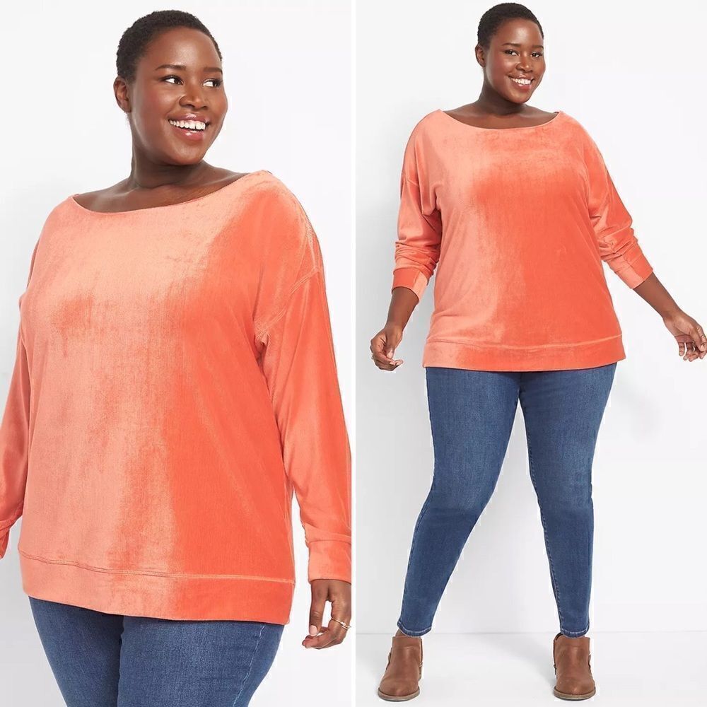 Lane Bryant Size 10/12 Orange Chenille Boatneck Top with Shoulder Zipper